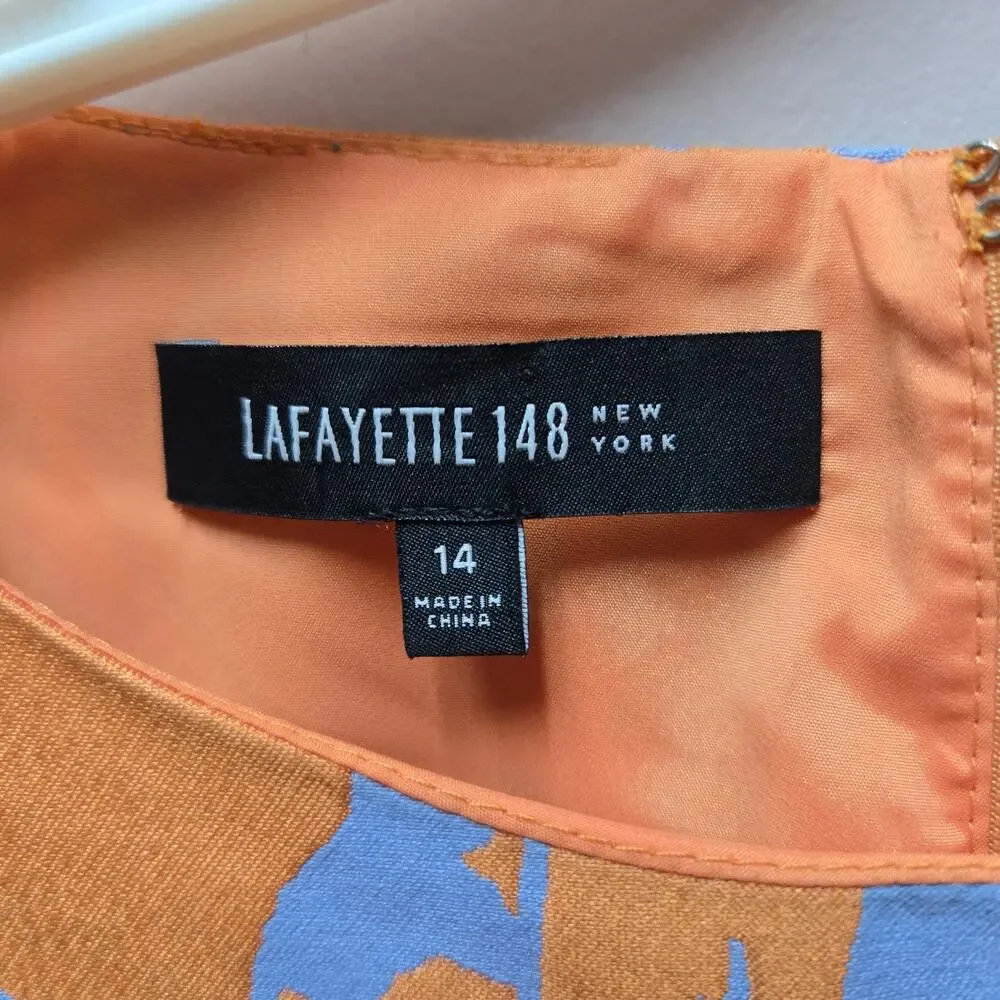 Lafayette 148 New York Jacquard Dress Jacket Set Sz 14 Orange Blue